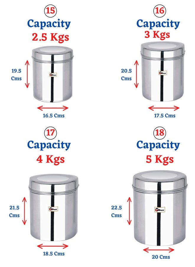 Ebun Stainless Steel Containers For Kitchen Storage 2.5 Kgs To 5 Kgs Steel Dabba Set For Kitchen Combo of 4 Dabba - Image 2